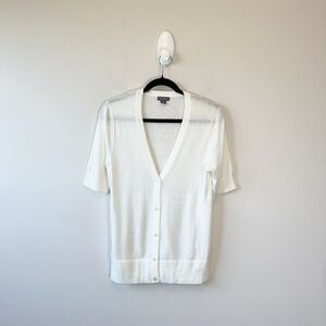 Eddie Bauer Women’s Short Sleeve Button Down Cardigan Sweater Cream Size Small